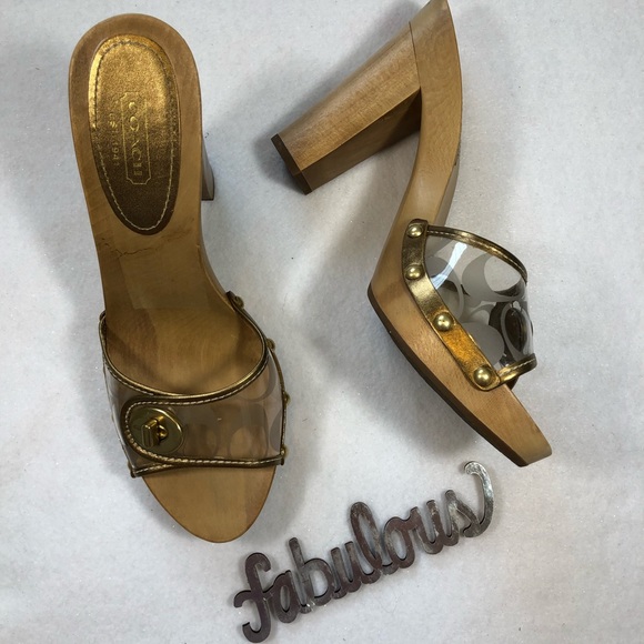 COACH Gold Toned Clog Heel Women's Shoe. Size 8.5 - Picture 2 of 8